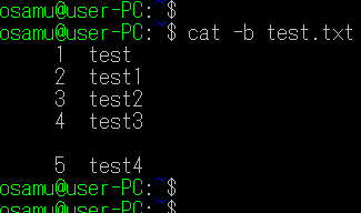 -bオプションでファイルの内容を空行を除いた行番号付きで表示する